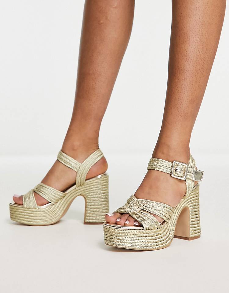 Steve Madden Carisma heeled rope sandal in gold